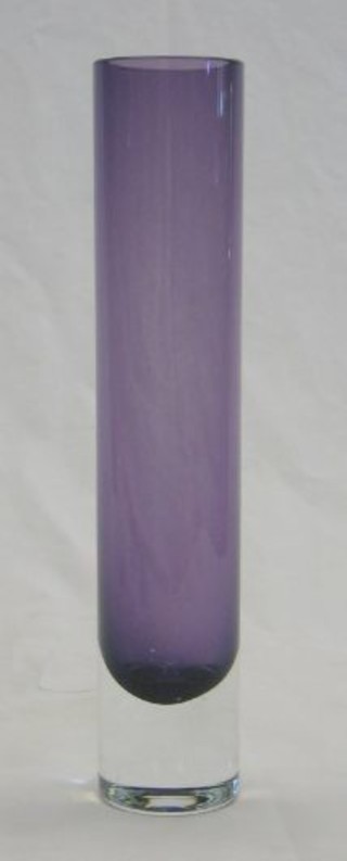 A Whitefriars Aubergine Tubular glass vase 9"