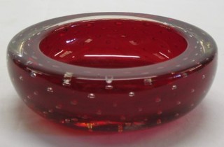 A Whitefriars circular Ruby Bubble glass ashtray 5"