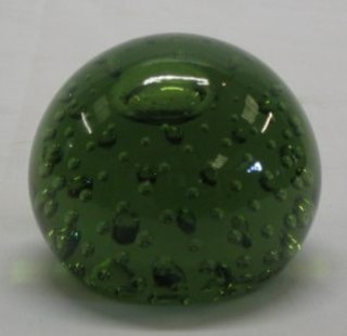 A Whitefriars circular green glass bubble paperweight 3"