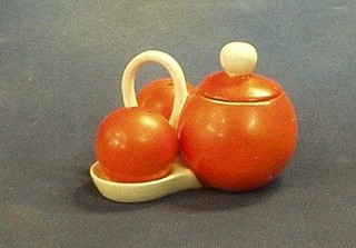 A Goebal 3 piece condiment set Orange