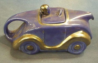 A blue glazed Sadler teapot in the form of a motor car 8"