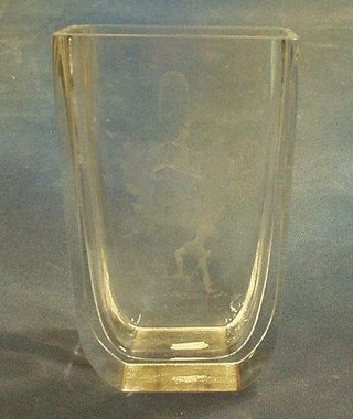 An Art Deco square vase etched Romeo & Juliet 5"