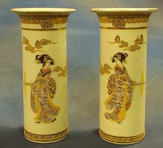 A pair of late Japanese Satsuma porcelain rollo vases 10"