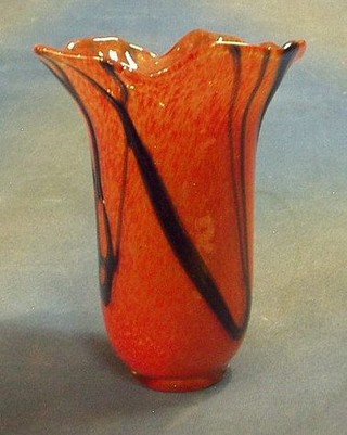 A red and blue glass vase 10"