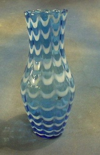 A blue and white Nailsea type vase 14"