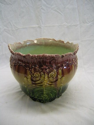 A pottery jardiniere 12" and a pottery jug and bowl set