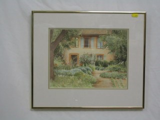 L David, watercolour "Country Cottage Garden" 9" x 12"