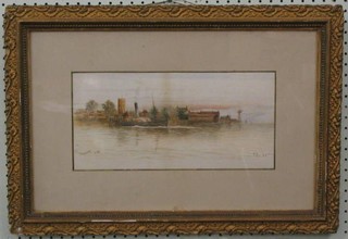 A 19th Century watercolour drawing "Yarmouth Harbour Ilse of Wight with Castle and Paddle Steamer" monogrammed L T, 7" x 14"