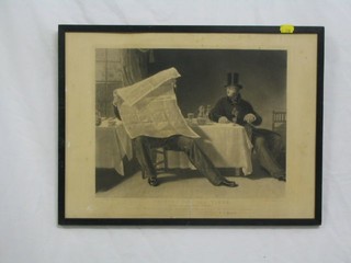 A 19th Century  monochrome print "Waiting for the Times" 11" x 14"