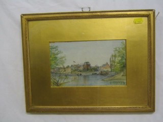 A 19th Century watercolour drawing "River and Rowing Club" 5" x 9"