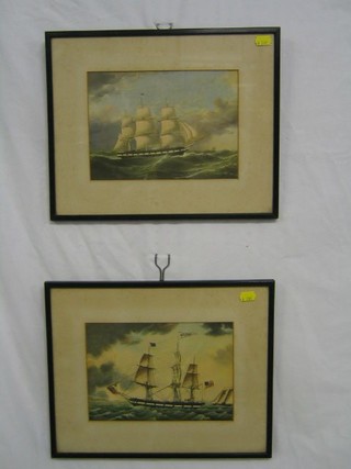 A coloured print "The Sailing Ship Courier of New York" and 1 other "Empire State" 6" x 10"