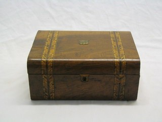 A Victorian D shaped mahogany  trinket box with hinged lid and inlaid decoration 12"