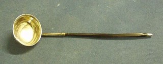 A George III oval silver sauce ladle with whale bone twist handle 7" London 1780 and monogrammed M