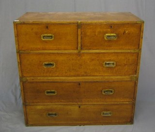 A 19th Century mahogany military chest of 2 short and 3 long drawers with brass counter sunk handles, 39"
