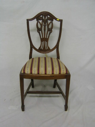 A harlequin set of 8 mahogany Hepplewhite style dining chairs (4 carvers, 4 standard) (f and r) on square tapering supports