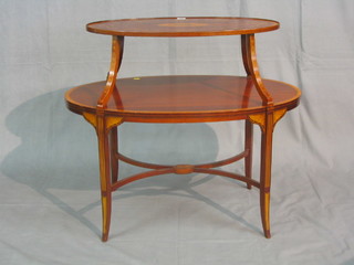 A 19th/20th Century oval inlaid mahogany 2 tier etagere    28"