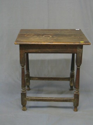 A rectangular Antique oak table of joyned construction  raised on turned and block supports 22"