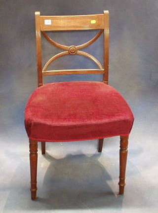 A Georgian mahogany bar back dining chair with X framed mid-rail and upholstered seat on turned supports