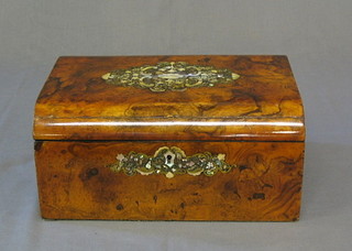 A Victorian figured walnutwood and inlaid mother of pearl writing slope with hinged lid 14"