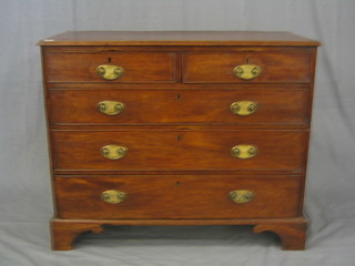 A Georgian mahogany chest of 2 short and 3 long drawers, raised on bracket feet 42"