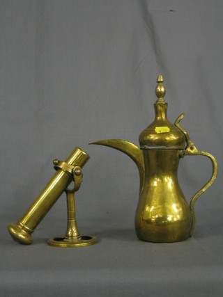 A 19th/20th Century brass ships gimbled candle or lamp holder 8" and a brass Turkish coffee pot 12"