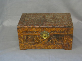 An Eastern engraved box with hinged lid 12" and a smaller ditto