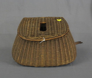 A crescent shaped wicker work fishing creel 10" (requires attention)