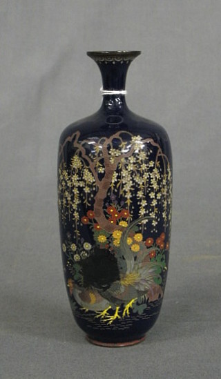 A 19th Century black ground cloisonne enamelled vase 6" (f)
