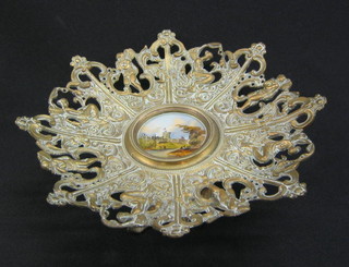 A circular Victorian pierced gilt metal the centre decorated a print of Windsor Castle 11"