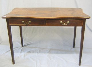 A  Georgian mahogany Irish (probably Belfast) serpentine fronted side table, with 2 short drawers with brass swan neck drop handles, raised on square tapering supports 46"