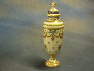 A late Dresden porcelain urn with floral decoration, the base marked Dresden 7046/1 with non matching lid 8"