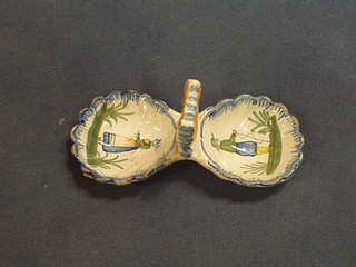 A Quimper scallop shaped twin section sweet meat dish, the base marked Henriot Quimper France 5"