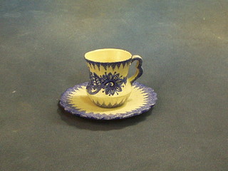 A Quimper coffee can and saucer, the base marked P Fouillen Quimper G