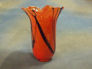 A red and blue glass vase 10"