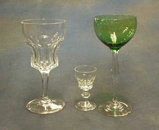 8 Continental wine glasses, 5 hock glasses, 4 cut glass pepperettes and a small collection of glassware