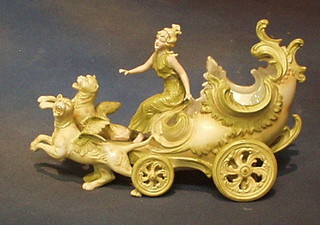 A 19th Century biscuit porcelain figure group  of a lady sat upon a chariot 12" (f and r)