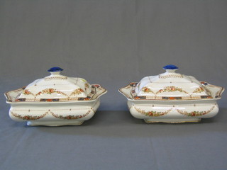 A 6 piece floral patterned pottery dressing table set, 2 Derby style tureens and covers and other decorative ceramics