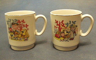 2 1960's pottery mugs decorated figures from the Magic Roundabout, the base marked Serge Danot 67