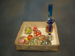2 glass specimen vases and 8 various paperweights