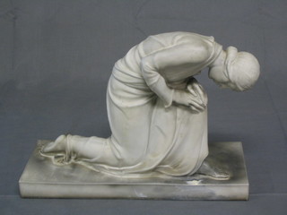 A "Parian" figure of a kneeling lady at prayer, on a rectangular base 15"