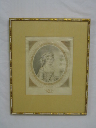 A set of 4 Edwardian 18th Century style fashion plate prints "Young Ladies" contained in bamboo finished frames
