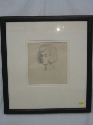 A head shoulders pencil portrait of a girl, the reverse marked AF Gaskin? 8" x 8"