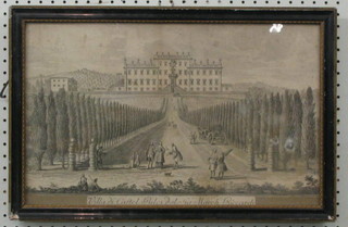 A French 18th Century monochrome print Villa di Caftel Pulci del jig March Riccardi, 11" x 18"
