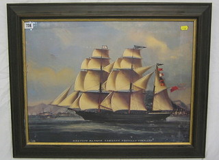 A coloured print "Three Masted Clipper British Barque Geelong" (T Bowman Commander) 18" x 24"
