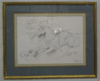Marianne Topham a pencil sketch "Hannah Nelson's Rocking Horse"  the reverse with Christopher Wood Gallery label 10" x 13"