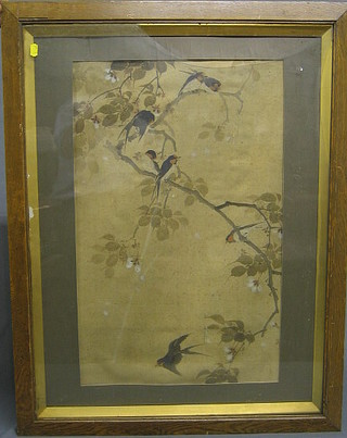 A 19th Century Oriental print "Birds in Flowering branches" 27" x 17"