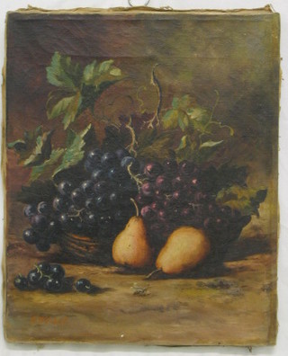 J W Libent? oil painting on canvas still  life study "Fruit with Bee" 14" x 12" (unframed)