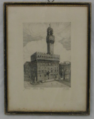 An etching "The Doges Palace, Florence" 10" x 7"