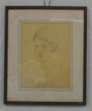 R G Eves pencil drawing, portrait of a "Lady" 10" x 8" the reverse with Chas H West Gallery Label