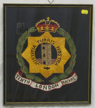 A military stitch work picture "10th London Hackney Regiment" 14" x 12"